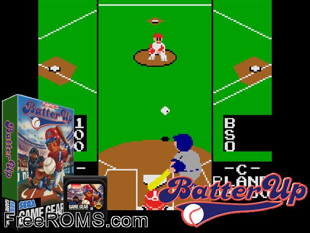 Batter Up Game Gear game showing 3D box cover and gameplay screenshot